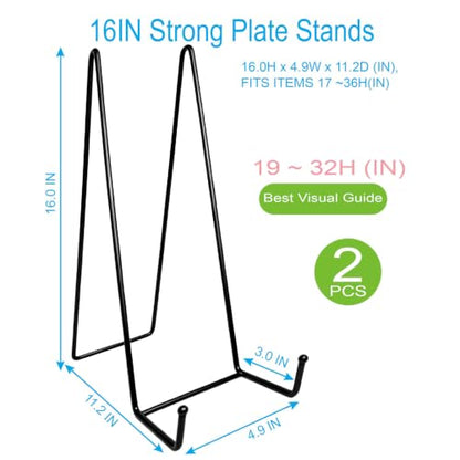 2PCS Iron Plate Stands for Display 16 Inch, Large Metal Heavy Duty Display | Solid Black Iron Table Top Easel Holder, Perfect for Large Plates, Picture Frames, Signs, Posters, and Decorative Platters - size: 2PCS 16IN