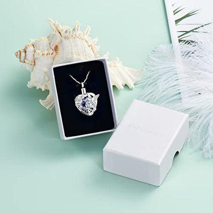 Yinplsmemory Hummingbird Cremation Jewelry Crystal Heart Urn Ashes Necklace for Women Men Memorial Keepsake Necklace of Loved One - color: Purple-Silver