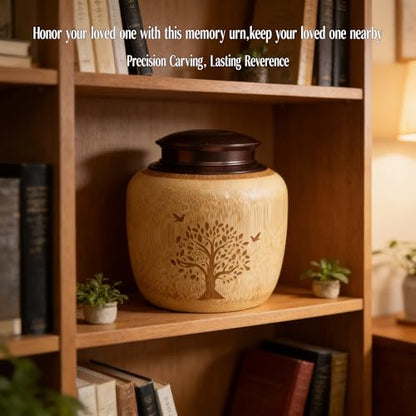 2pcs Cremation Urns for Human Ashes, Urn for Ashes Adult Male with Tree of Life, Bamboo Small Urns for Human Ashes, Memorial Funeral Urn for Men Women Dad Mom,Up to 30 cu in (Small) - size: Small