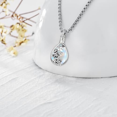 Urn Necklace for Ashes for Women/Men 925 Sterling Silver Cremation Jewelry w/Funnel Filler Memorial Jewelry Gifts - color: A-Rose- Moonstone, style: Non - Customized
