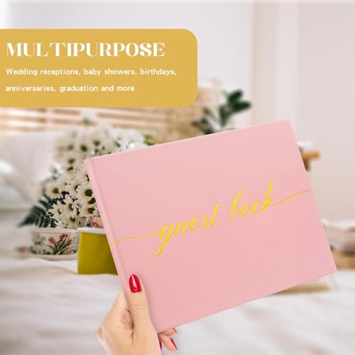 Elegant Wedding Guest Book - Perfect for Wedding Receptions, Baby Showers, Birthdays and Special Events - Polaroid Guest Book with 110 Lined Pages for Sign-in and Photos -Hardcover (Pink) - color: Pink