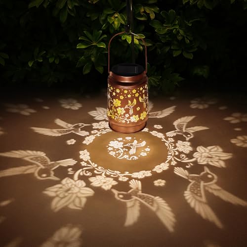 2 Pack Solar Lanterns Outdoor Waterproof Hummingbird Garden Decor Birthday Gifts for Women Mom Grandma Hanging Solar Lights Metal Solar Decoration Outside for Yard,Patio,Backyard,Porch - style: B. 2 Pack Hummingbird Lantern