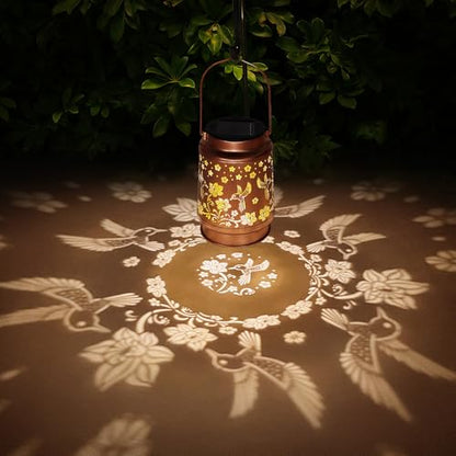 2 Pack Solar Lanterns Outdoor Waterproof Hummingbird Garden Decor Birthday Gifts for Women Mom Grandma Hanging Solar Lights Metal Solar Decoration Outside for Yard,Patio,Backyard,Porch - style: B. 2 Pack Hummingbird Lantern