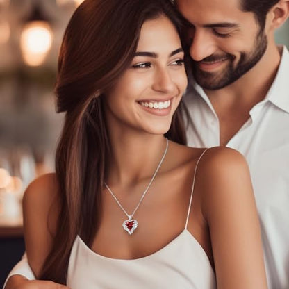 CDE Angel Wings Heart Birthstone Pendant Necklace Gift for Women | Silver/Gold Tone,Ideal Birthday & Anniversary Jewelry Gift for Wife,Girlfriend,Her - color: White-01&07-Ruby Red Birthstone