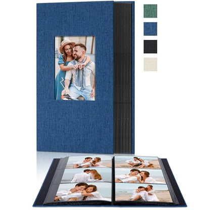 4x6 Slip In Photo Album Holds 300 Pockets Cloth Cover Navy Blue | DIY cover window, Acid free pages, PVC free pockets, Family Travel Wedding, Gift ready - color: Navy Blue, size: 300 Pockets