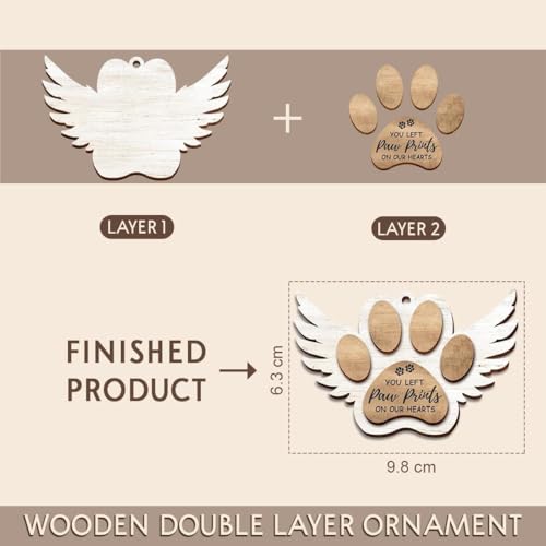Pet Memorial Ornament, White Christmas Decor, Gifts for Loss of Dog, Angel Wings Wooden Ornaments, You Left Paw Prints on Our Hearts, Dog Passing Away Gift, Puppy Heaven - style: Paw Wings White