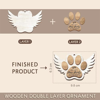 Pet Memorial Ornament, White Christmas Decor, Gifts for Loss of Dog, Angel Wings Wooden Ornaments, You Left Paw Prints on Our Hearts, Dog Passing Away Gift, Puppy Heaven - style: Paw Wings White