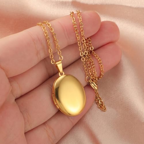 PHOCKSIN Personalized Locket Necklace for Women Photo Necklace with Customized Picture Birth Flower Birthstone Customizable Birthday Gifts - color: #09 Oval Gold