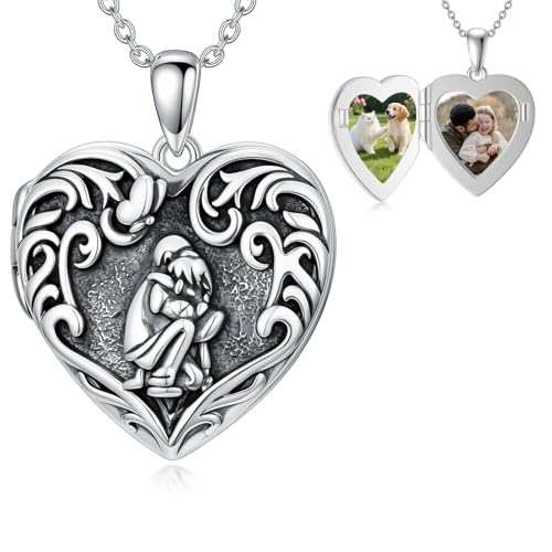 Dorunmo Personalized Heart Locket Necklace That Holds 2 Picture 925 Sterling Silver Custom Lockets Pendant Memorial Jewelry Gifts for Mom Sisters - color: Father Daughter, style: Personalized-Photo