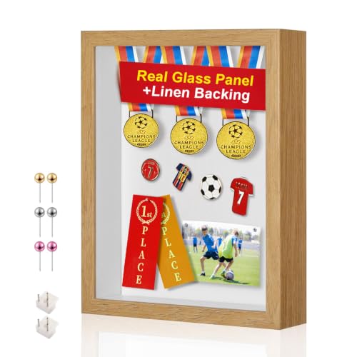 11x14 Shadow Box Frame with Shatterproof Clear Glass & Push Pins - color: Wood Color+foam Back+foam Packaging, size: 11x14