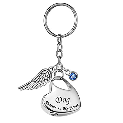 Dog Forever in My Heart Stainless Steel Memorial Keepsake Urn Keychains Cremation Jewelry for Ashes Customized - color: Dog - Customized