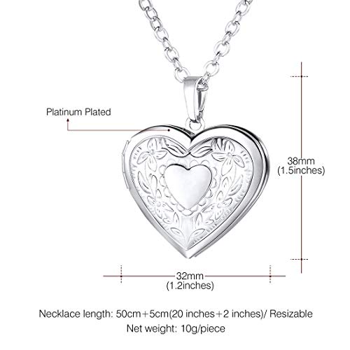 U7 Women Locket Necklace, Heart Photo Lockets Hold Picture, Gift Box Packed | Gold/Silver/Rose Locket Charm, Custom Picture and Engravement Heart Pendant, 20" Chain, Personalized Gift for Mom Wife Friend - color: 01# (Hot!)Platinum Heart