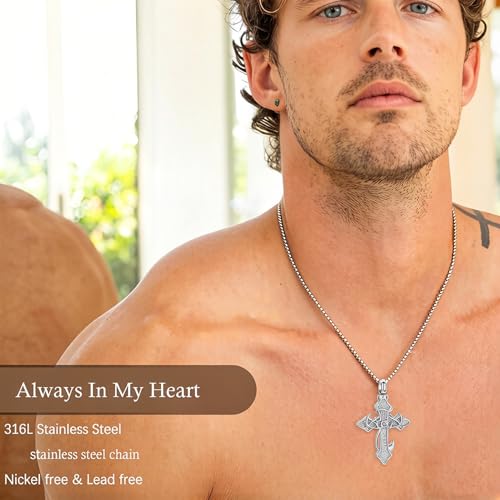 zeqingjw Cross Urn Necklace Fish Hook Cremation Jewelry for Ashes Pendant Stainless Steel Deer Antler Cross Memorial Human Pet Keepsake Ashes Holder for Men Women - color: Z-Silver