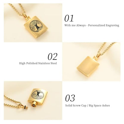 Oinsi Beer Bottle Cremation Jewelry for Ashes Stainless Steel Cylinder Tube Memorial Urn Necklace Keepsake Pendant Jewelry for Human Ashes with Filling Kits - color: B-Gold