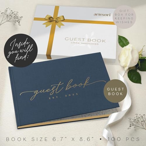 Custom 2025 Wedding Guest Book for Reception — Navy Gold-Foiled Guestbook to Sign in, Elegant Baby Shower Guest Book for Party & Birthday — Photo & Polaroid Guest Book for Wedding & Bridal Shower