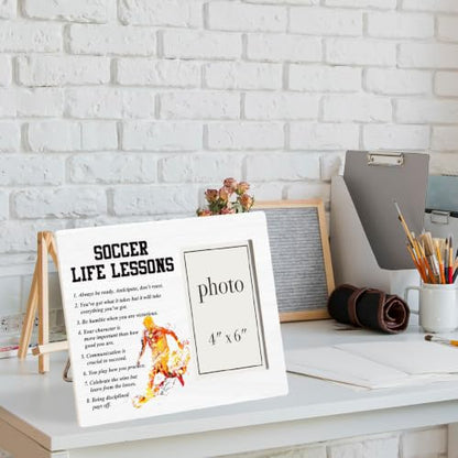 Soccer Life Lessons Picture Frame, Soccer Gifts for Boys Girls Players | Inspirational Soccer Wooden Picture Frame for 4 x 6 in Photo, Soccer Team Coach Gifts for Men Women - color: SOCCER