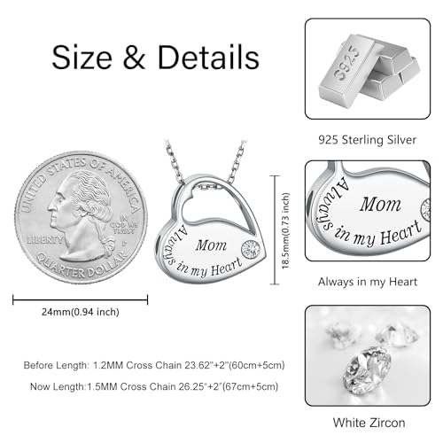 S925 Sterling Silver Heart Urn Necklace Memorial Ashes Keepsake Jewelry - style: Mom