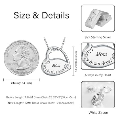 S925 Sterling Silver Heart Urn Necklace Memorial Ashes Keepsake Jewelry - style: Mom