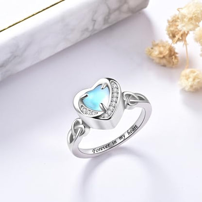 Heart Cremation Ring for Ashes - 925 Sterling Silver Teardrop Urn Keepsake Rings Memorial Jewelry for Women - style: Moonstone