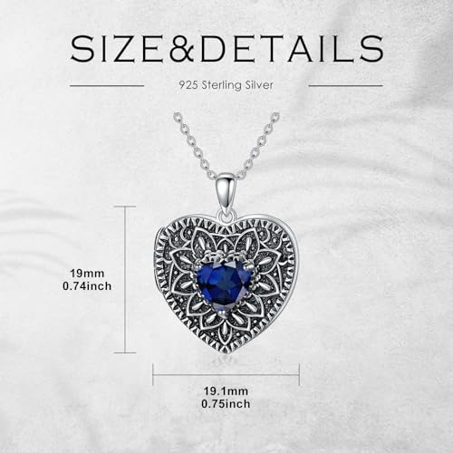 Heart Photo Locket Necklace 925 Sterling Silver Birthstone Gemstone That Holds 2 Pictures Locket Necklace Jewelry Gifts for Mother Women Mom Mother's Day Christmas Birthday - style: 09-Sep-Sapphire