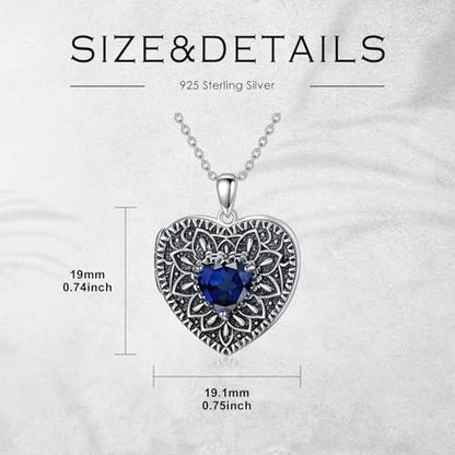 Heart Photo Locket Necklace 925 Sterling Silver Birthstone Gemstone That Holds 2 Pictures Locket Necklace Jewelry Gifts for Mother Women Mom Mother's Day Christmas Birthday - style: 09-Sep-Sapphire