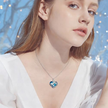 Urn Necklace for Women Sterling Silver Meaningful Memorial Jewelry | Paw Print/Butterfly/Dragonfly/Bird/Dolphin/Mountain/Tree of Life Urn Necklace for Ashes Cremation Keepsake Jewelry for Women - style: Heart-Dolphin