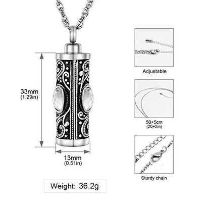 XIUDA Crystal Cremation Urn Necklace for Ashes Keepsake Stainless Steel Memorial Pendant with Flower - color: White