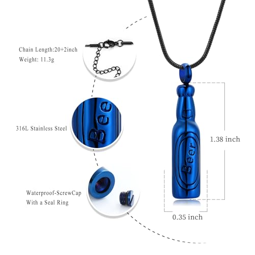 Oinsi Beer Bottle Cremation Jewelry for Ashes Stainless Steel Cylinder Tube Memorial Urn Necklace Keepsake Pendant Jewelry for Human Ashes with Filling Kits - color: A-Blue