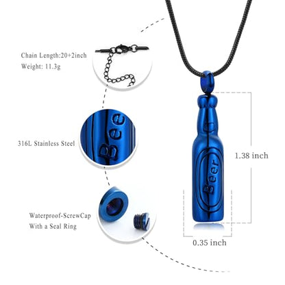 Oinsi Beer Bottle Cremation Jewelry for Ashes Stainless Steel Cylinder Tube Memorial Urn Necklace Keepsake Pendant Jewelry for Human Ashes with Filling Kits - color: A-Blue