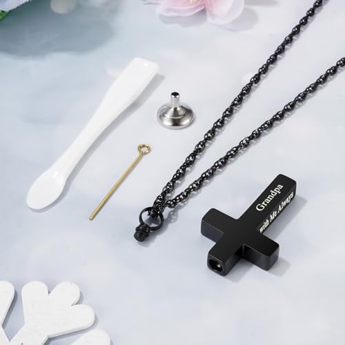 Cremation Cross Necklace for Ashes Stainless Steel Cross Urn Pendant Ashes Holder Memorial Jewelry-With Me Always - style: Grandpa