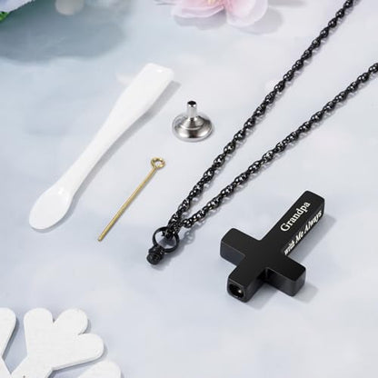 Cremation Cross Necklace for Ashes Stainless Steel Cross Urn Pendant Ashes Holder Memorial Jewelry-With Me Always - style: Grandpa