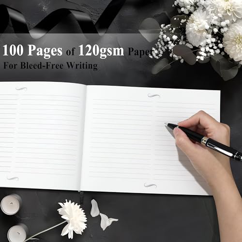 SUNEE Funeral Guest Book for Memorial & Funeral Services – in Loving Memory Funeral Book, Celebration of Life Guest Book with 100 Lined Pages, Table Sign, Ribbon Bookmark and Linen Hardcover, Black - color: Black