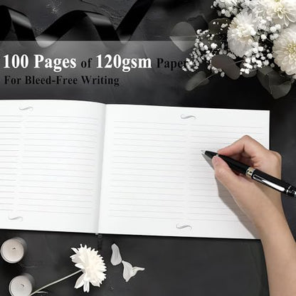 SUNEE Funeral Guest Book for Memorial & Funeral Services – in Loving Memory Funeral Book, Celebration of Life Guest Book with 100 Lined Pages, Table Sign, Ribbon Bookmark and Linen Hardcover, Black - color: Black