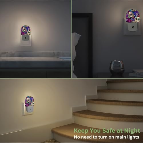 Purple Skeleton Skulls Night Light, Night Light Plug into Wall with Dusk to Dawn Sensor, LED Lamp Energy Saving Lights for Men Women Boys Girls,Lamp for Bedroom Bathroom Hallway - color: Skeleton Skulls