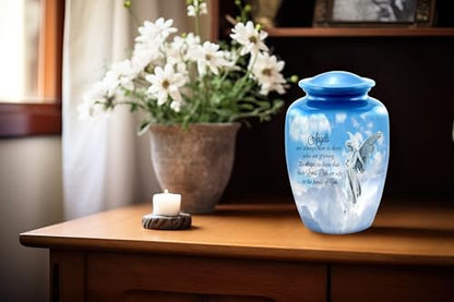 Guardian Angel Cremation Urn – Elegant Blue Adult Urn for Human Ashes – Heavenly Angel Funeral Urn for Men and Women – Large Memorial Urn Holds Up to 210 lbs with Velvet Bag (Large)