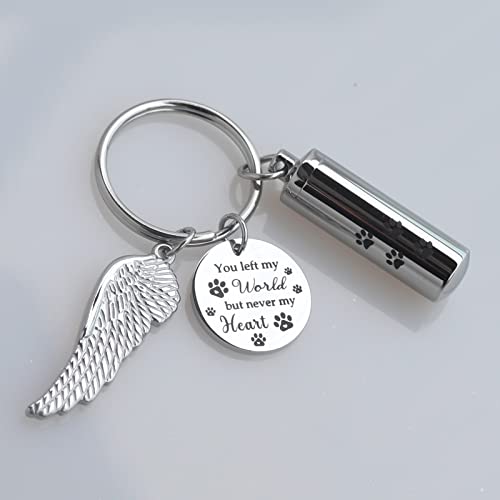 Cylinder Urn Keychain for Ashes Pet Cremation Keychain Dog Ash Necklace Cat Urn Necklace - color: Silver