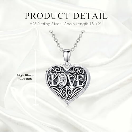 Mom Photo Locket Necklace 925 Sterling Silver Mothers Necklace Mother Photo Locket Pendant Mom Jewelry for Mother's Day - color: love-text-photo