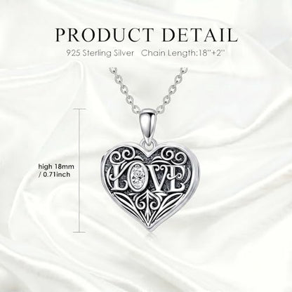 Mom Photo Locket Necklace 925 Sterling Silver Mothers Necklace Mother Photo Locket Pendant Mom Jewelry for Mother's Day - color: love-text-photo