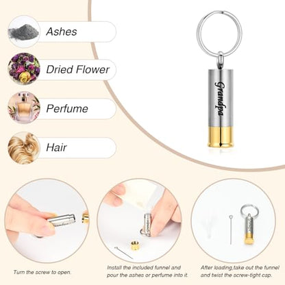 Oinsi Shotgun Shell Cremation Jewelry Urn Necklace For Ashes Of Loved Ones -Dad/Mom/Son/Grandma/Grandpa Cylinder Memorial Locket Pendant Necklace - color: Grandpa (Keychain)