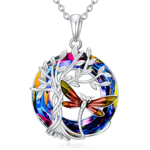 TOUPOP Butterfly Necklace for Women 925 Sterling Silver Tree of Life Butterflies Dragonfly Hummingbird Pendant Necklaces Crystal Jewelry Anniversary Christmas Birthday Gift for Her - color: Dragonfly Red