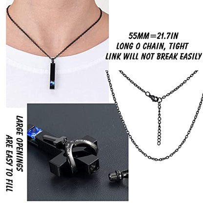 weikui 3 Pieces Heart Cross Cubic Urn Necklace for Ashes for Men Women Cremation Jewelry Crystal Memorial Locket Ashes Pendant Family Keepsake Sharing Jewelry Set - color: 3 Black Pendants - Blue Custom