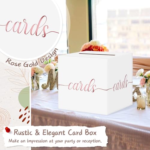 QIKSION Elegant White Card Box for Party, Rose Gold Foil Wedding Card Box - color: White and Rose Gold Foil