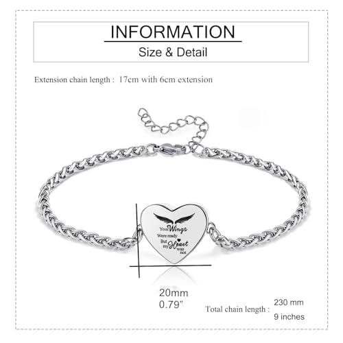 RIPFEVURN Heart Cremation Jewelry Urn Bracelet for Ashes for Women Memorial Ashes Keepsake Link Bracelet - color: 1pc-your wings