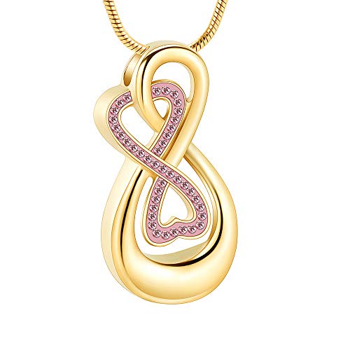 Infinity Love Urn Pendant Stainless Steel Snake Chain Cremation Jewelry for Ashes for Woman Free Filling Tools Include - color: Pink-Gold