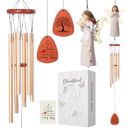 Angel Memorial Wind Chime, Sympathy Gifts for Loss of Loved One with Engraved Wood Plaque & Angel, Bereavement Condolence Remembrance Gifts for Loss of Mom Dad Friend or Family