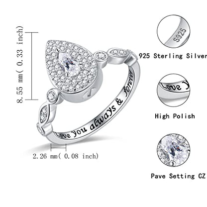 Sariel Teardrop Cremation Ring for Ashes - 925 Sterling Silver Urn Keepake Rings Memorial Jewelry for Women - color: White