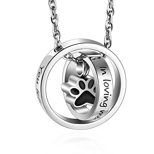 XIUDA Paw Print Urn Necklace for Ashes Pet Cremation Jewelry for Ashes Stainless Steel Memorial Cremation Necklace for Dog Ashes - You Left Paw Prints on My Heart - color: Silver