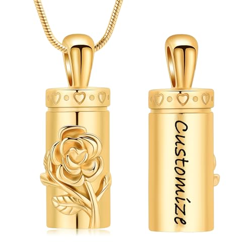 Rose Urn Necklace for Ashes for Women/Men Flower Cremation Pendant Memorial Keepsake Jewelry Gift for Loved One - color: Customize