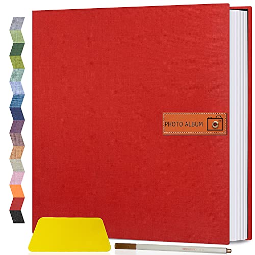 Popotop Large Photo Album Self Adhesive 4x6 5x7 8x10 Scrapbook Album DIY Picture Book,Gifts for Mom,Family Baby and Wedding,with Metal Pen and Plastic Board - color: Red, size: 11.5"x10.6"40pages
