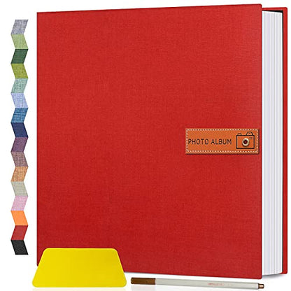 Popotop Large Photo Album Self Adhesive 4x6 5x7 8x10 Scrapbook Album DIY Picture Book,Gifts for Mom,Family Baby and Wedding,with Metal Pen and Plastic Board - color: Red, size: 11.5"x10.6"40pages